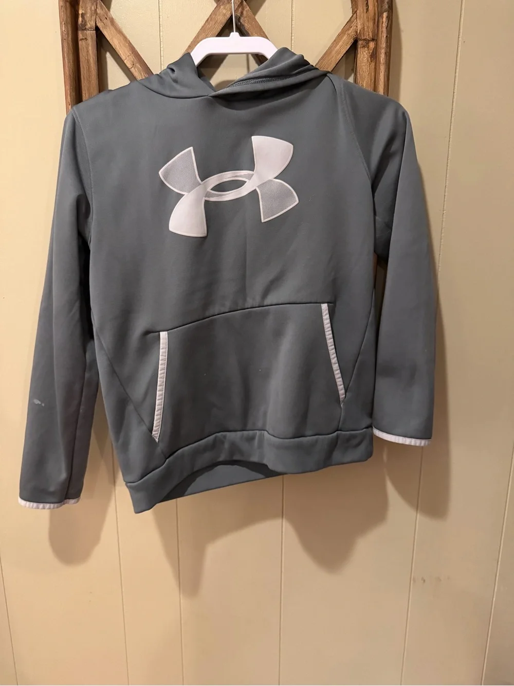 Under Armour Kids Gray Hooded Sweatshirt with White Logo